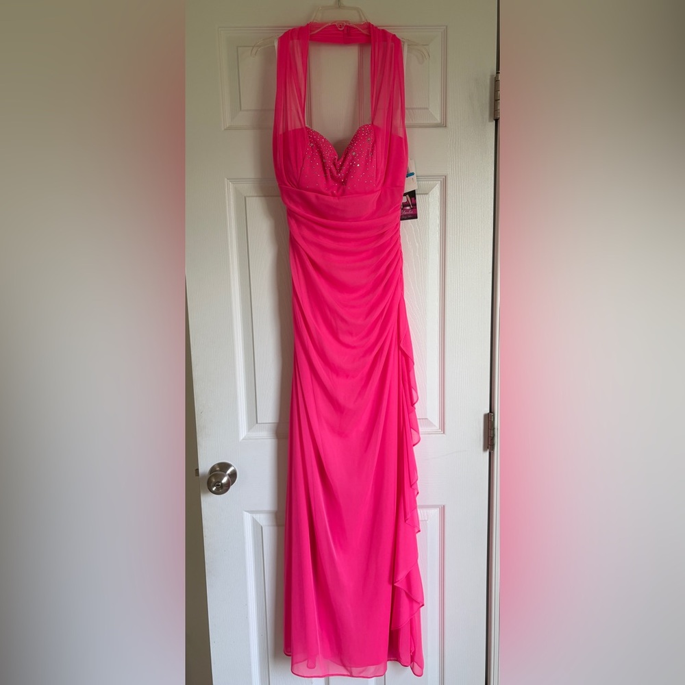 Hot Pink Halter Top Prom Dress with Rhinestones - Blondie Nites by Stacy Sklar